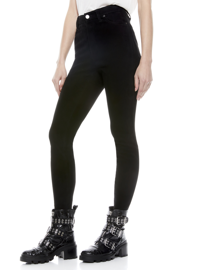 MIKAH SINGLE BUTTON SUEDE PANT - BLACK - Alice And Olivia