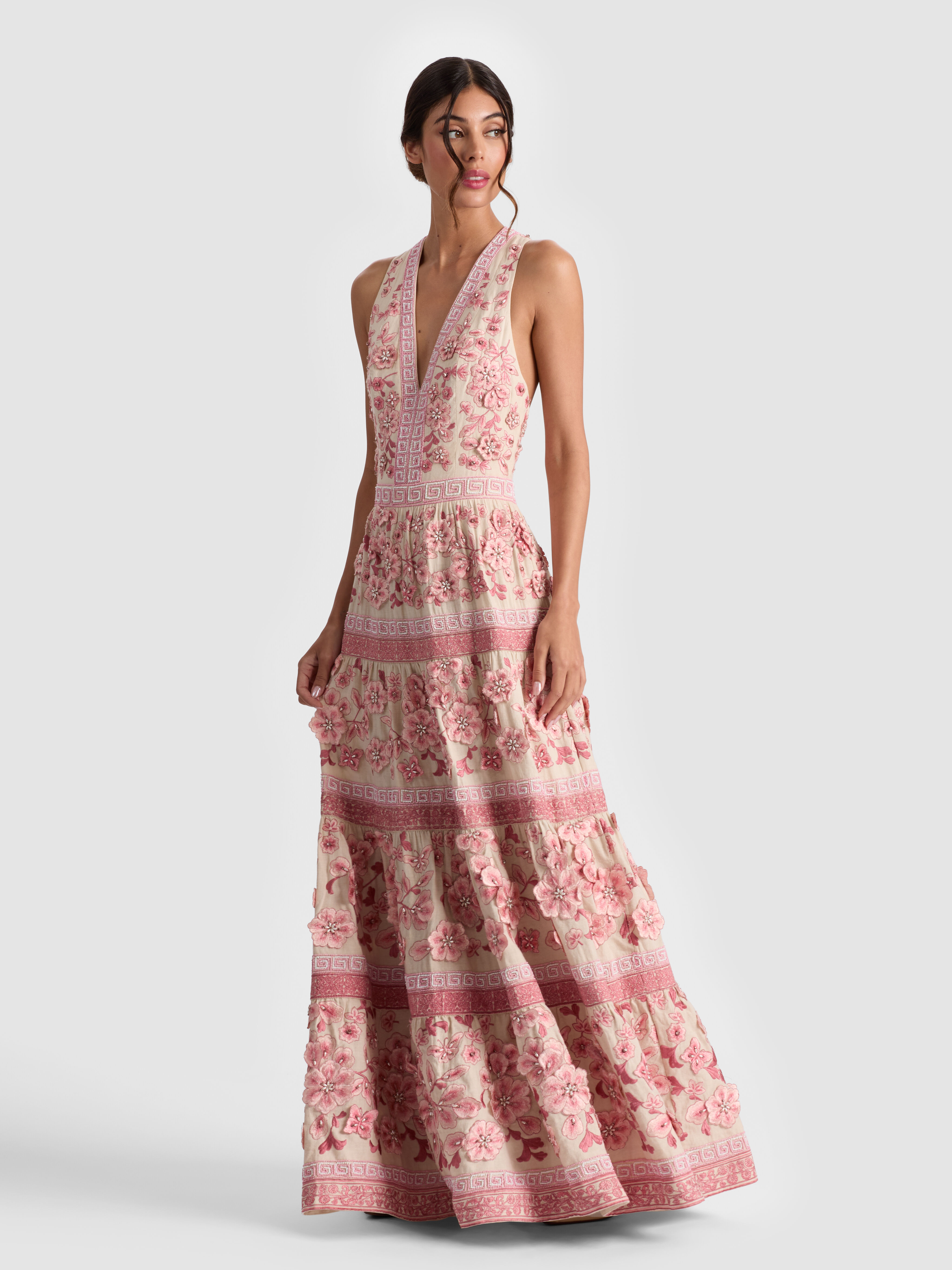MAGDALENA MAXI GOWN in DUSTY ROSE/BISCOTTI | ALICE + OLIVIA