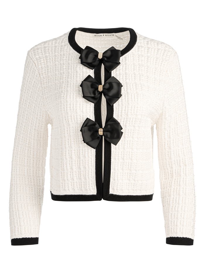 AKIRA BOW CARDIGAN - SOFT WHITE/BLACK image 5 - Alice And Olivia