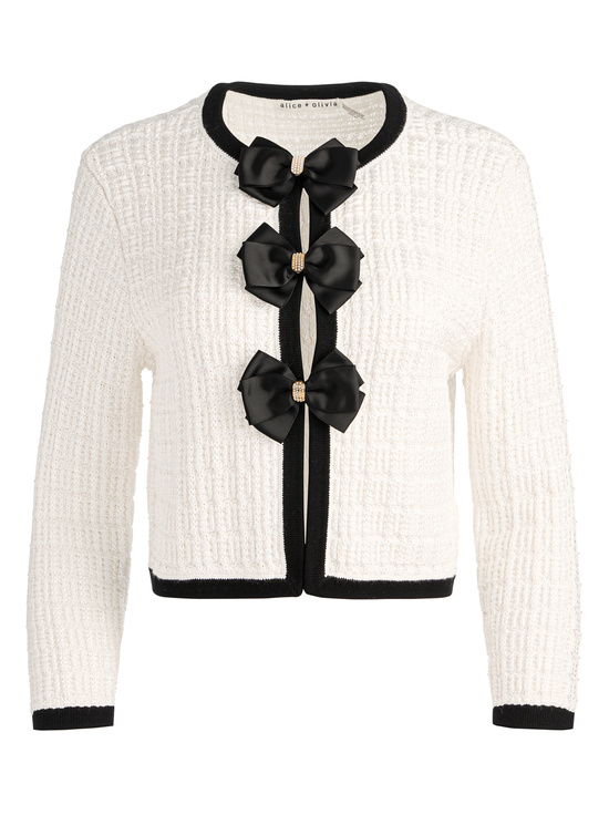 SOFT WHITE/BLACK-AKIRA BOW CARDIGAN
