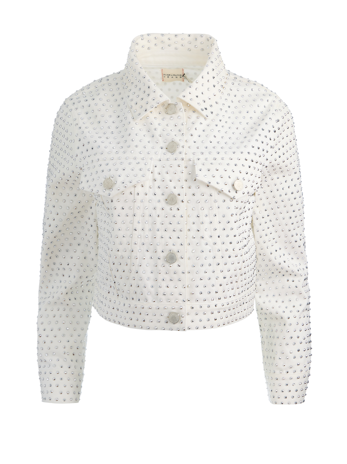 CHLOE EMBELLISHED DENIM JACKET - OFF WHITE/SILVER image 5 - ALICE + OLIVIA