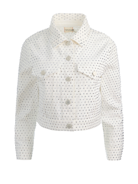 OFF WHITE/SILVER-CHLOE EMBELLISHED DENIM JACKET