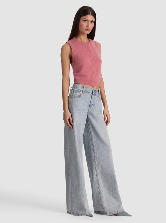 DEEP ROSE-LOLY BUTTON FRONT CASHMERE VEST