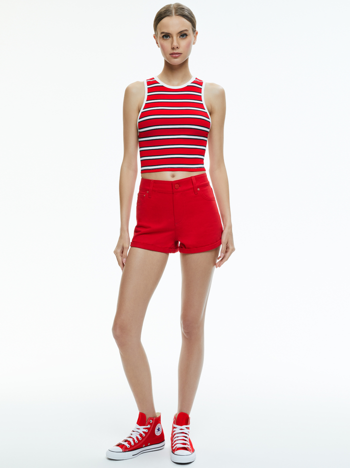 MAGGIE MID RISE VINTAGE SHORTS - BRIGHT RUBY image 1 - Alice And Olivia