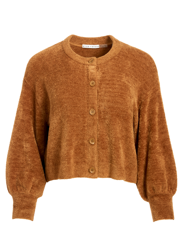 SYLVIE FUZZY CROPPED CARDIGAN - CAMEL image 5 - Alice And Olivia