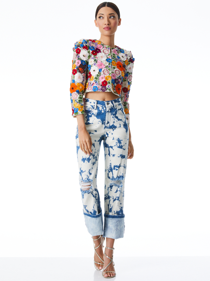 LORNA CROPPED FLORAL APPLIQUE JACKET - CREAM/MULTI image 2 - ALICE + OLIVIA