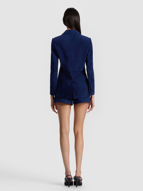 INDIGO-MACEY SUEDE FITTED BLAZER
