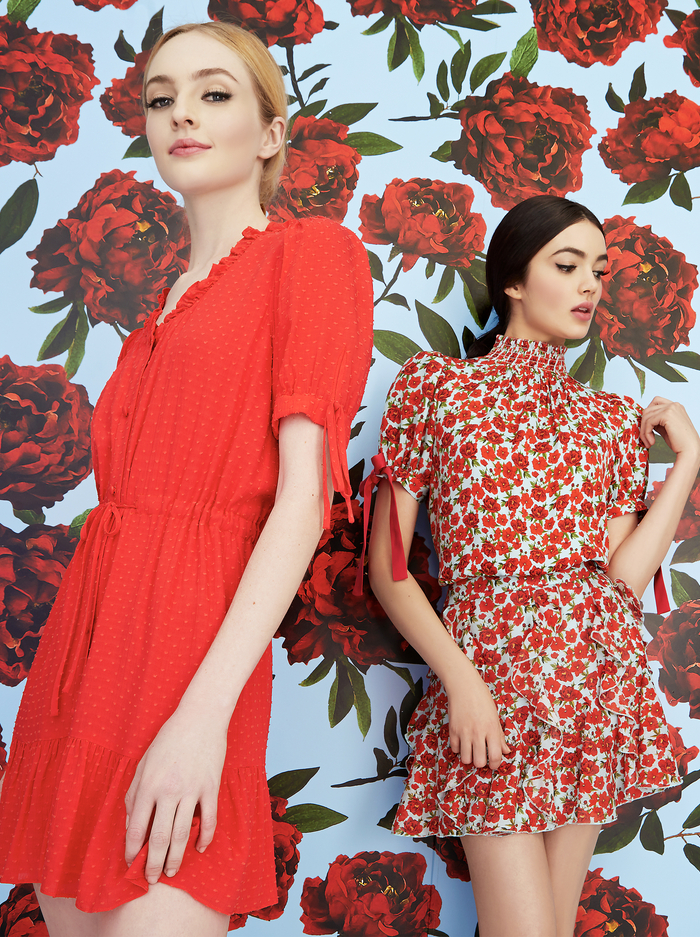 IRENE FLORAL MOCK NECK BLOUSE - FORGET ME NOT SM BRIGHT POPPY image 6 - Alice And Olivia