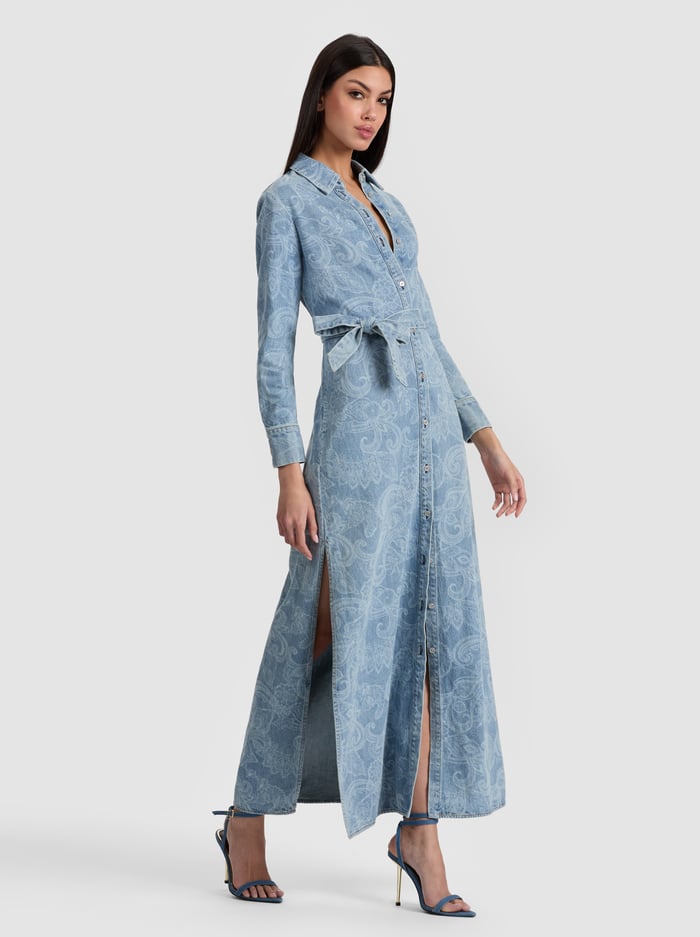 CHASSIDY DENIM SHIRT DRESS - LASER PAISLEY image 4 - Alice And Olivia