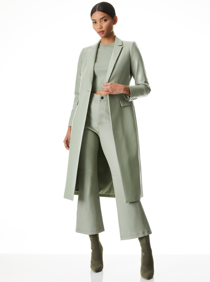 Macey Vegan Leather Long Blazer In Sage | Alice And Olivia