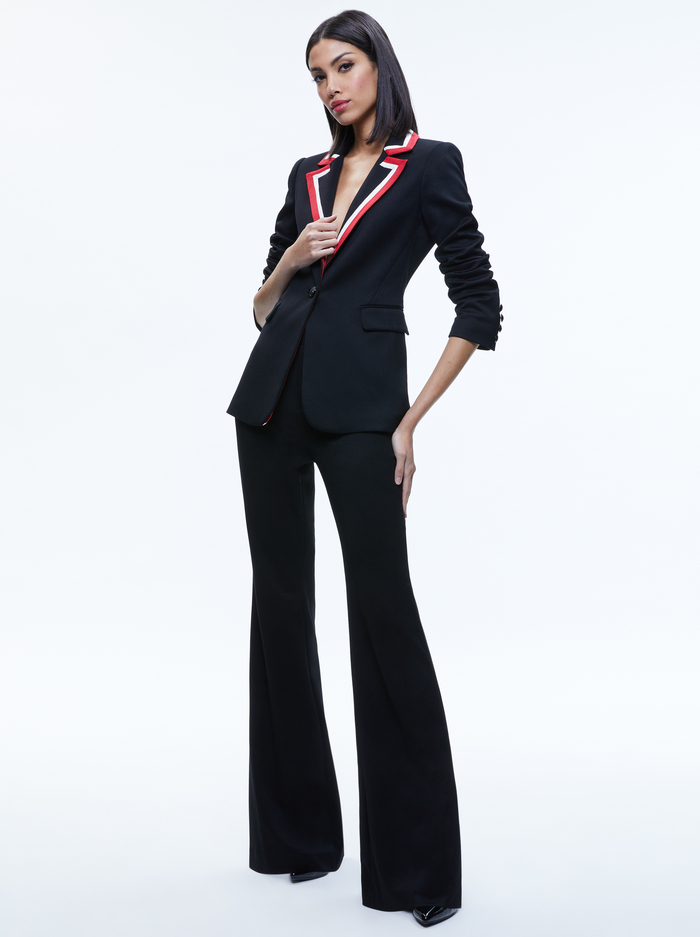MACEY BLAZER WITH CONTRAST STRIPE - BLACK/PERFECT RUBY image 4 - ALICE + OLIVIA
