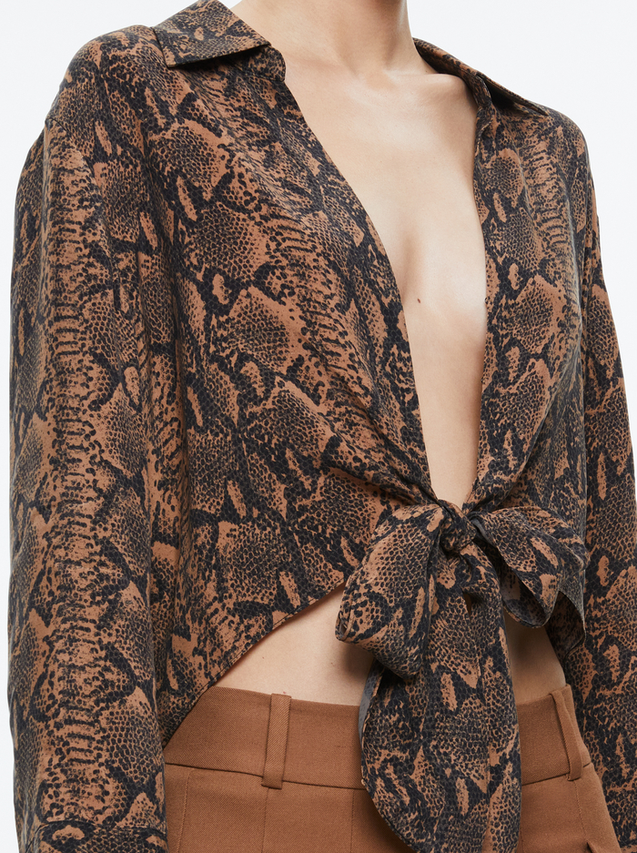 HANNON TIE FRONT BLOUSE - CAMEL/BLACK SNAKE image 4 - Alice And Olivia