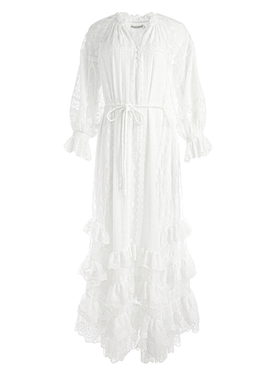OFF WHITE-ALYCEN EYELET MAXI DRESS