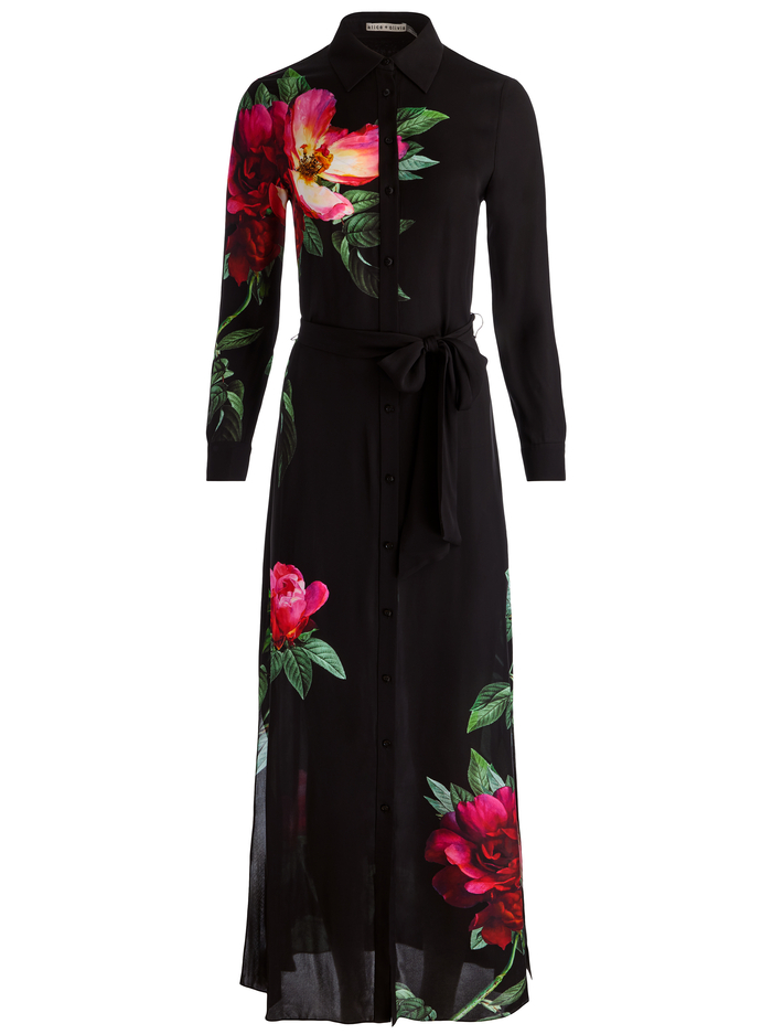 CHASSIDY MAXI SHIRT DRESS - EMPRESS BLOOM BLACK image 5 - ALICE + OLIVIA