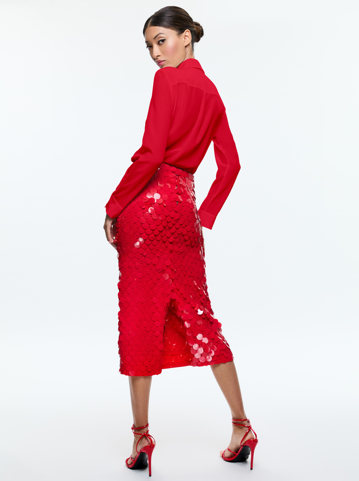 FIFI PAILLETTE MIDI SKIRT - BRIGHT RUBY image 2 - Alice And Olivia