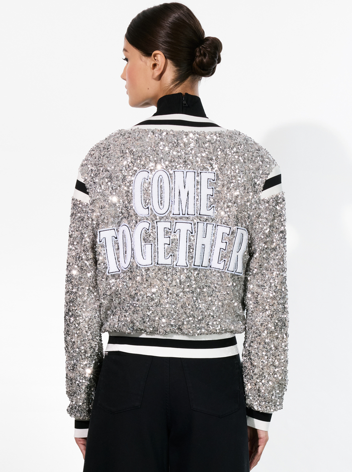 A+O X THE BEATLES KERI VARSITY JACKET - SILVER/WHITE image 3 - Alice And Olivia