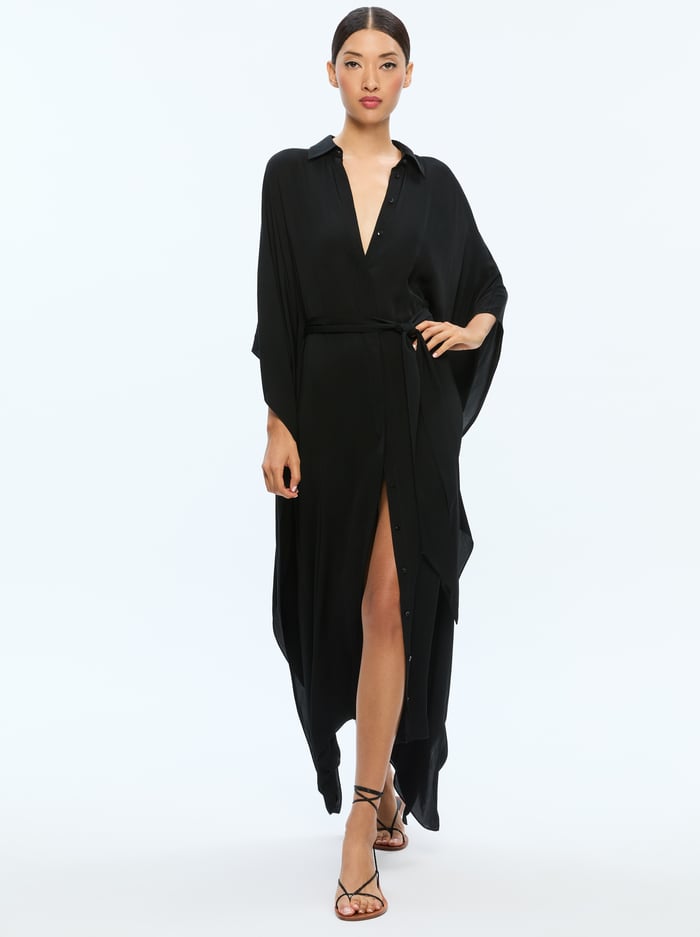 DEANNE MIDI SHIRTDRESS WITH BELT - BLACK - Alice And Olivia