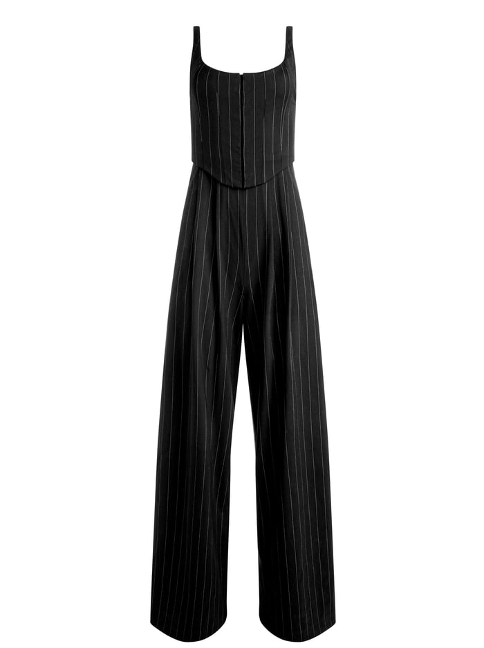 REBECCA TAILORED VEST JUMPSUIT - BLACK/OFF WHITE image 5 - Alice And Olivia