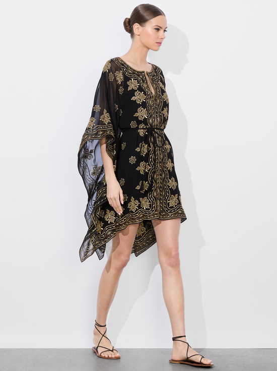 BLACK/PALE GOLD-MARVA EMBELLISHED MINI KAFTAN