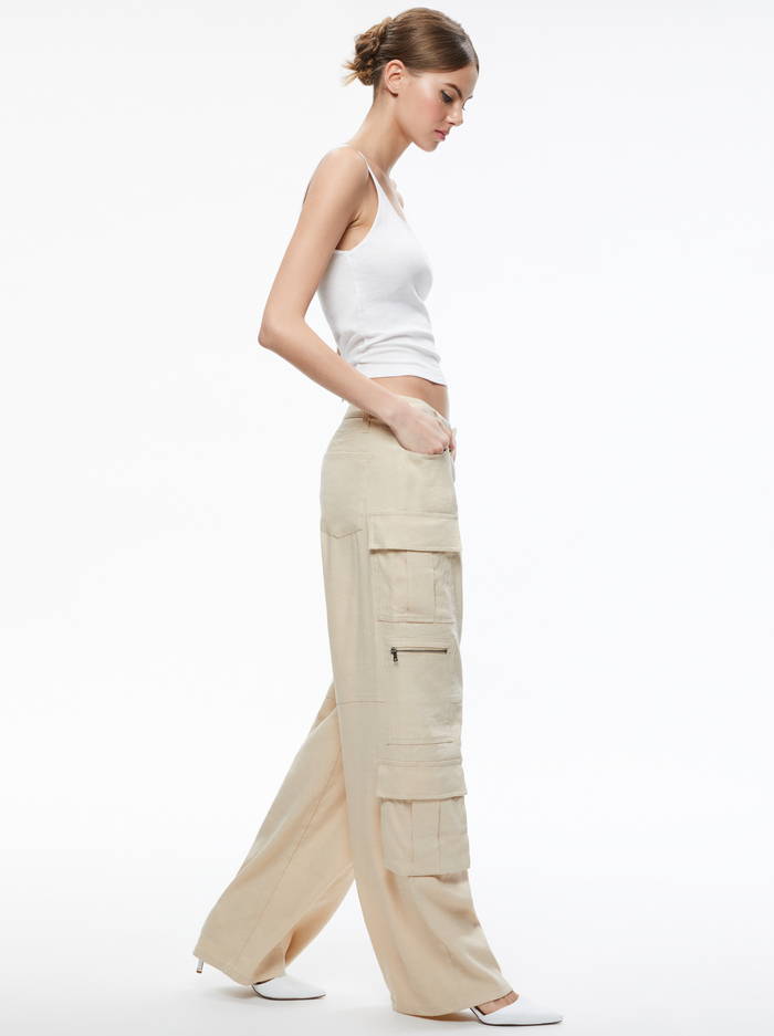 CAY BAGGY CARGO LINEN PANT - NATURAL image 4 - ALICE + OLIVIA