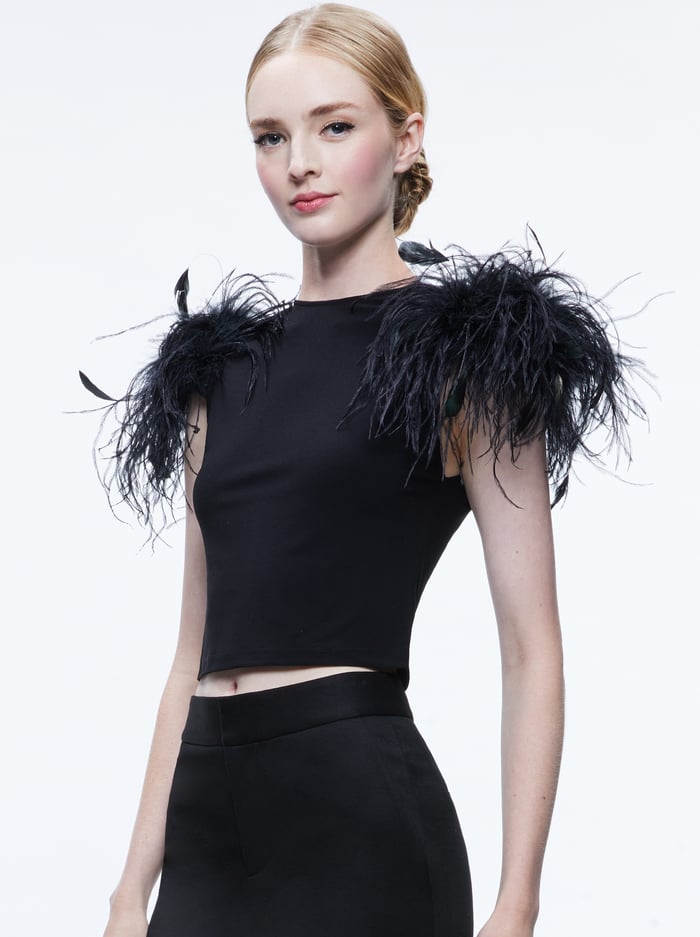 Tamica Feather Detail Top In Black