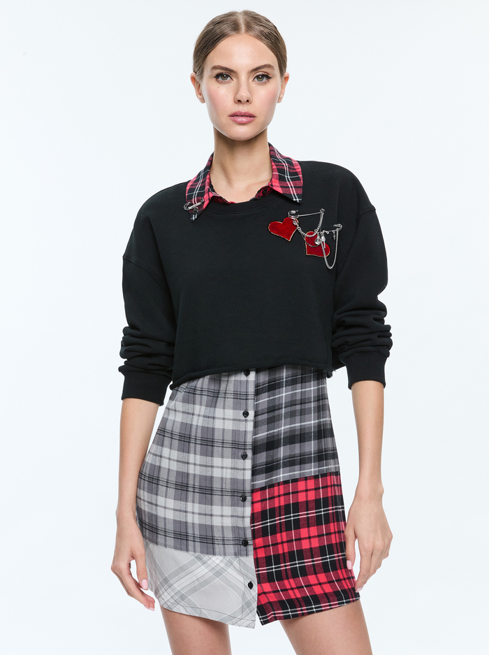 CHARIS MIXED MEDIA MINI DRESS - BLACK MULTI image 3 - Alice And Olivia
