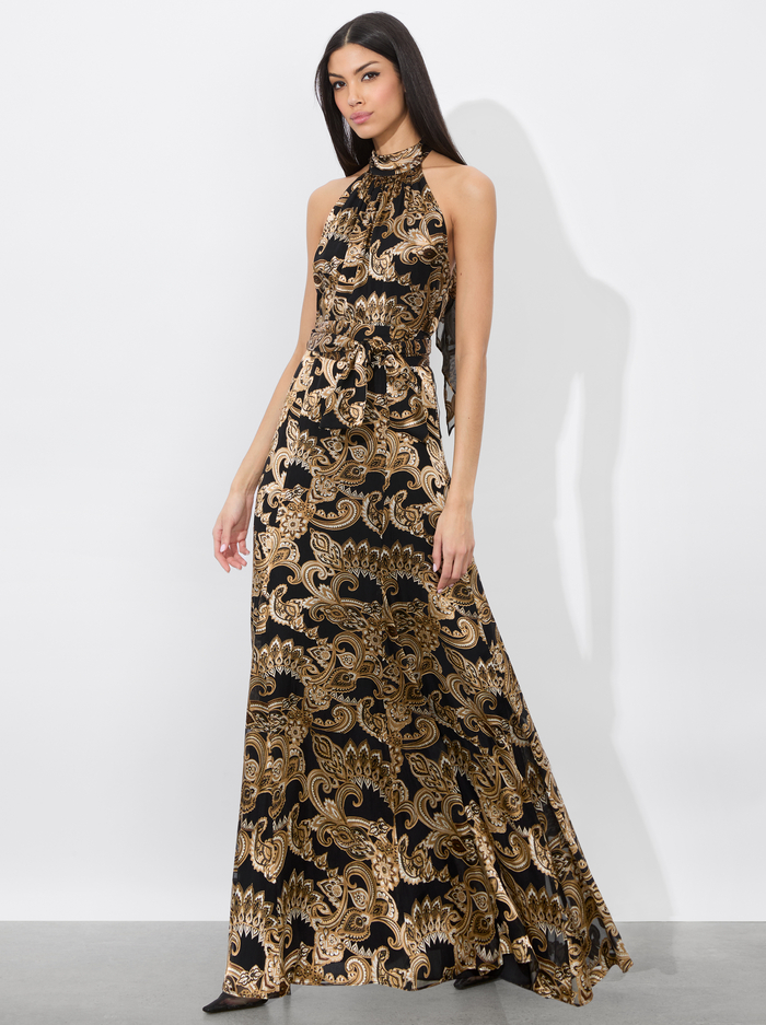DITA MAXI DRESS - SPRING PAISLEY BLACK - Alice And Olivia