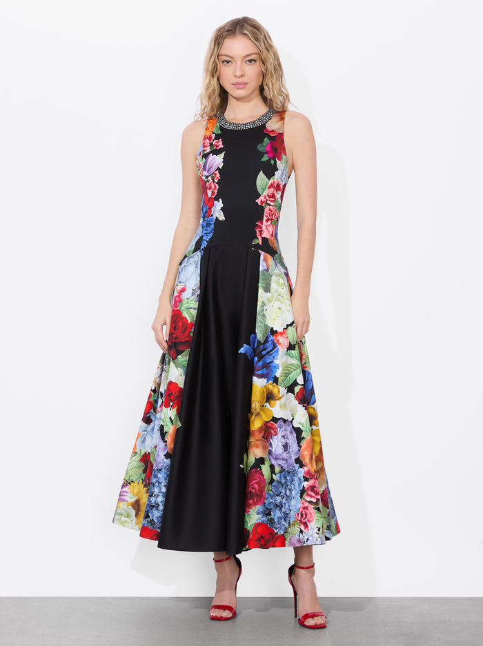 ADLEY DROP WAIST MIDI DRESS - GARDEN BRUNCH BLACK - Alice And Olivia