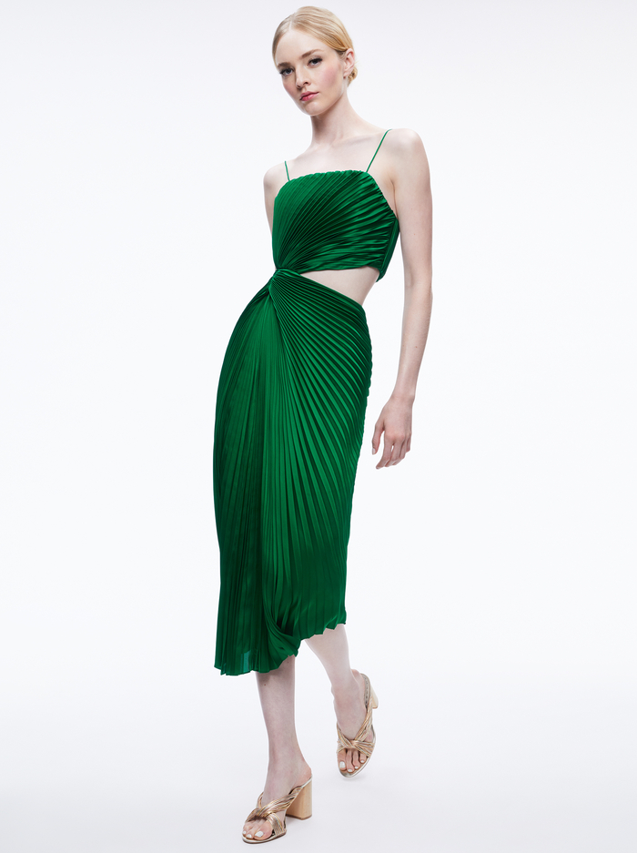 FAYETH CUT OUT ASYMMETRICAL HEM MIDI DRESS - EMERALD image 2 - Alice And Olivia