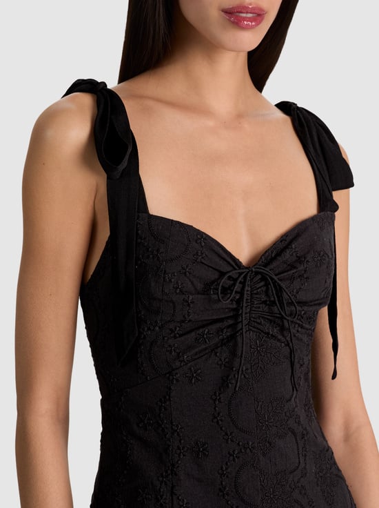 BLACK-AMBRIE EMBROIDERED MINI DRESS