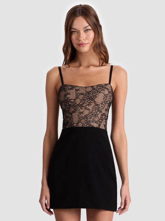 BLACK-CARLA LACE CORSET MINI DRESS