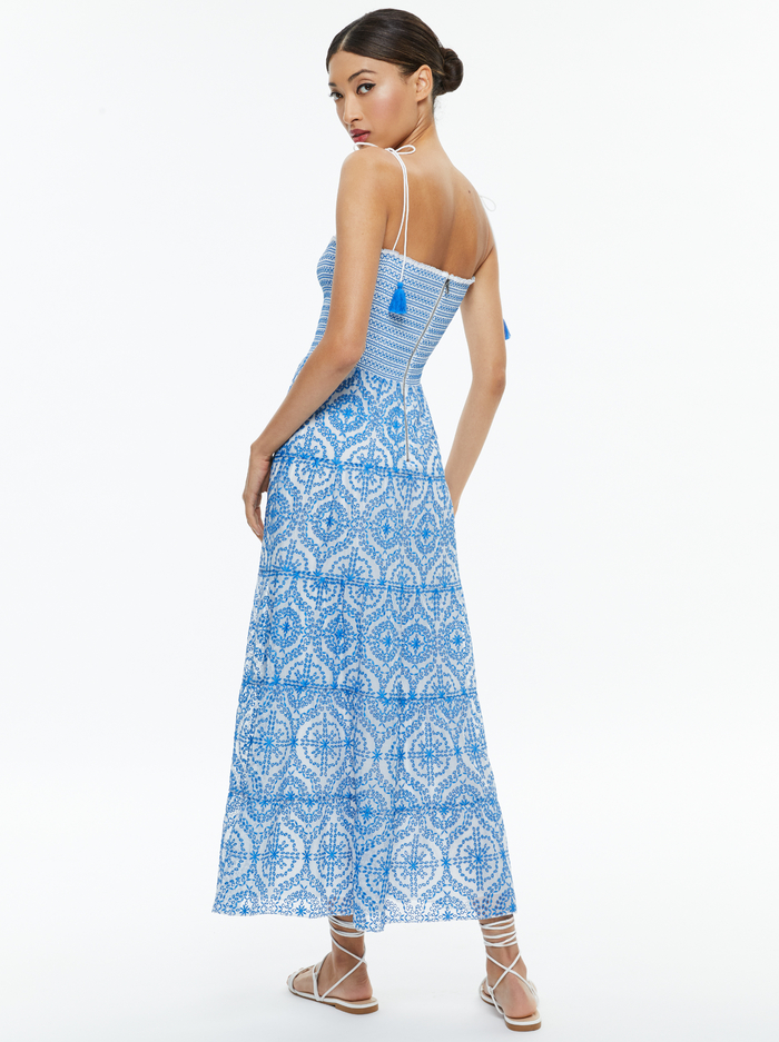 MARNA TIERED MIDI TIE STRAP DRESS - OFF WHITE/FRENCH BLUE image 2 - Alice And Olivia