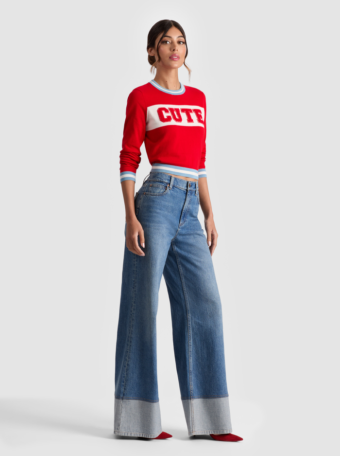 CAROLANN SHRUNKEN PULLOVER - BRIGHT RUBY/MULTI image 4 - Alice And Olivia