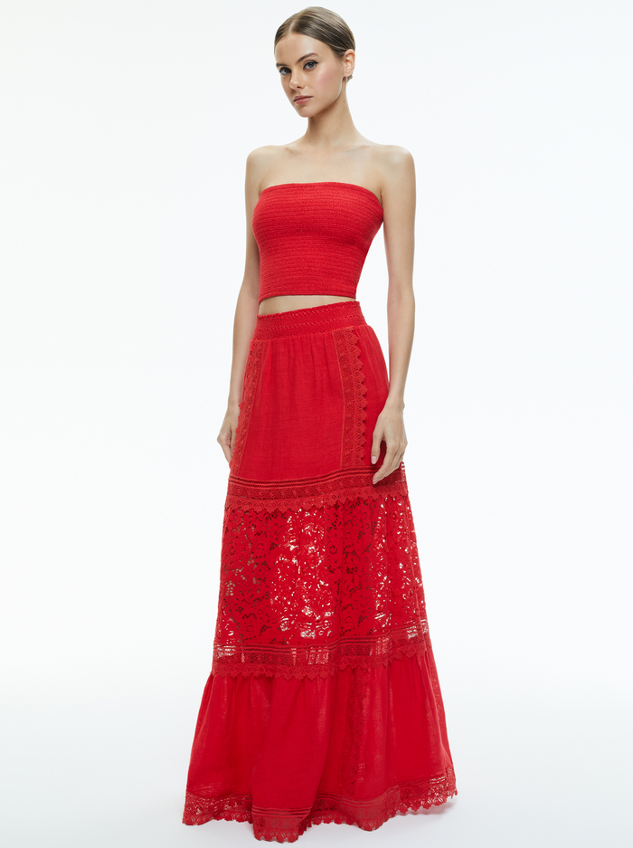 PENELOPE SMOCKED STRAPLESS CROP TOP - BRIGHT RUBY image 4 - Alice And Olivia