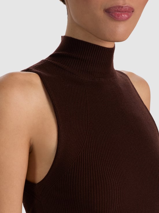 DARK CHOCOLATE-DARCEY WOOL SLEEVELESS TURTLENECK