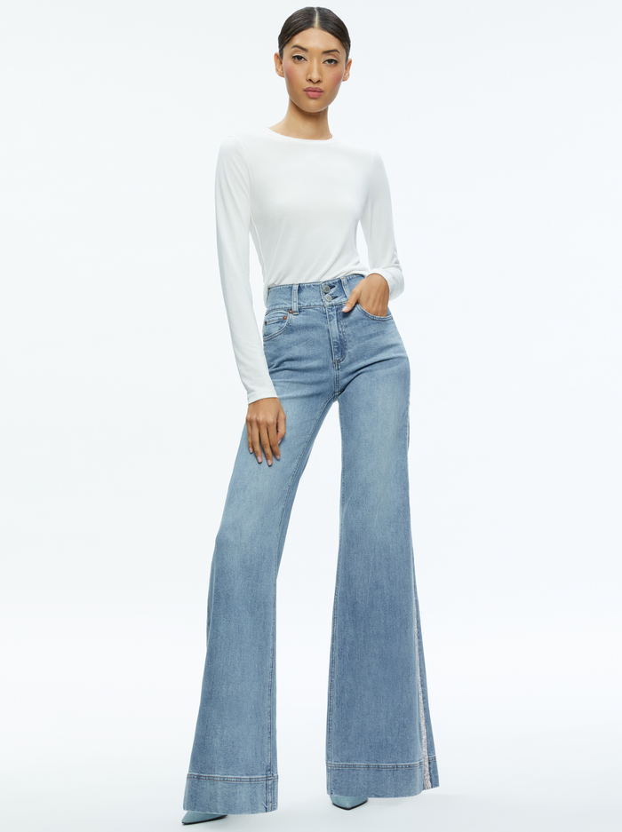 MISSA HIGH RISE WIDE LEG CRYSTAL SIDE JEAN - GEORGIA VINTAGE BLUE image 4 - Alice And Olivia