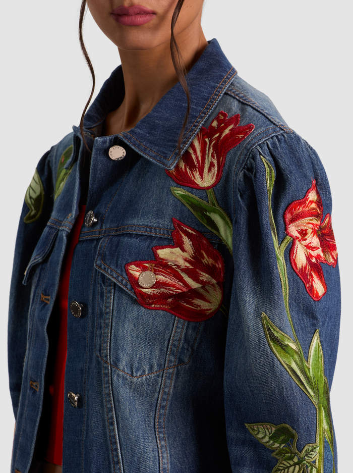 ELIJAH EMBROIDERED DENIM JACKET - FREYJA BLUE/SOFT TULIP image 3 - ALICE + OLIVIA