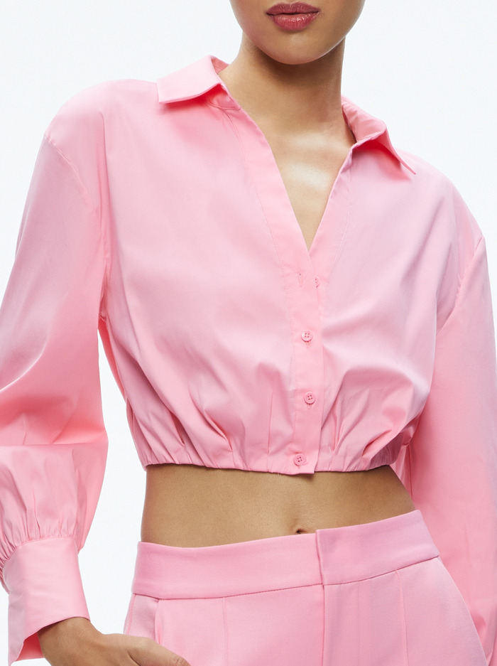 TRUDY CROPPED BUTTON DOWN - CHERRY BLOSSOM image 3 - Alice And Olivia