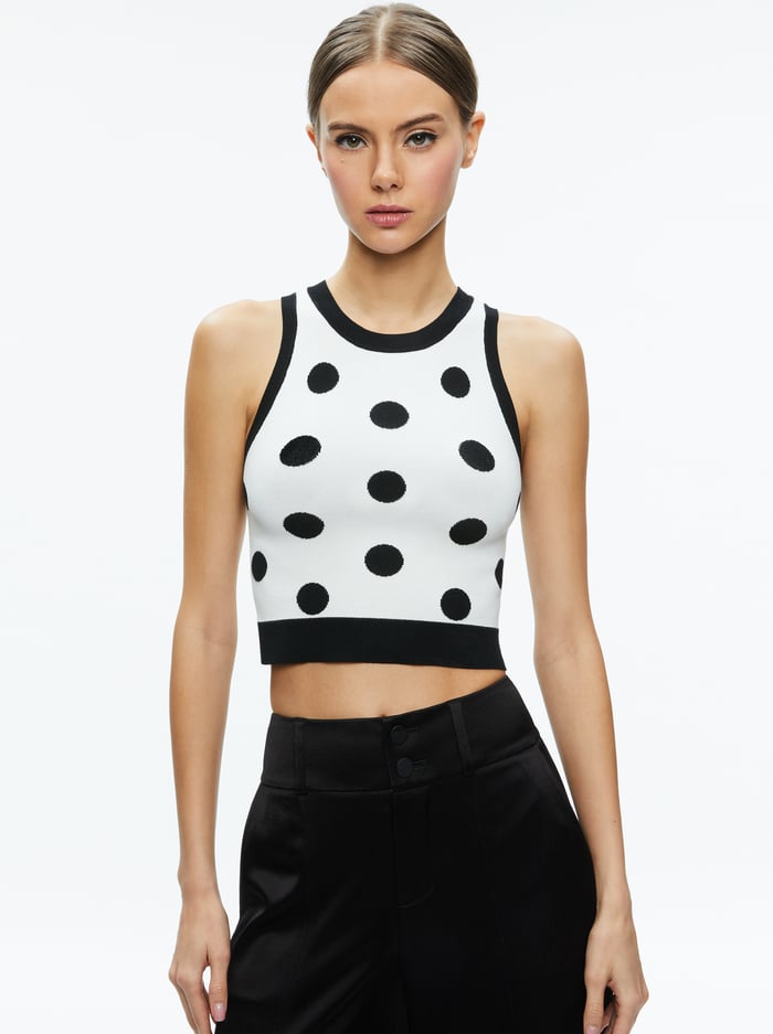 RYDEL CROPPED TANK - BLACK/SOFT WHITE - Alice And Olivia