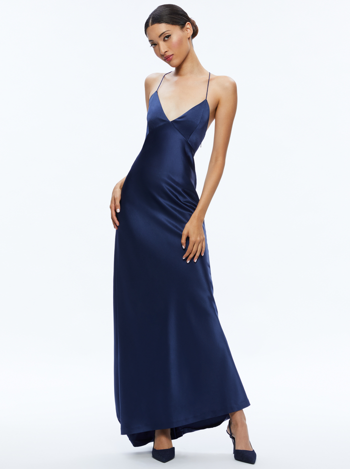 MONTANA LACE UP BACK MAXI GOWN - AZURE image 2 - Alice And Olivia