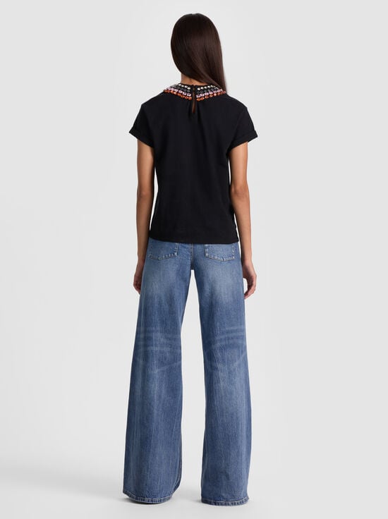 BLACK/MULTI-MAXIE EMBELLISHED BAND TEE