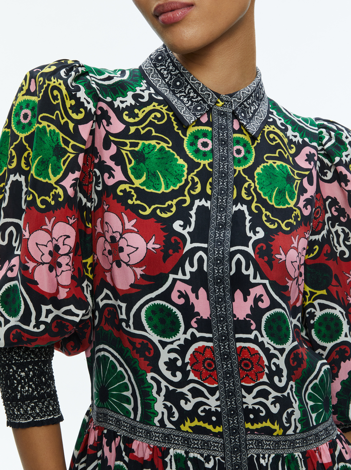 BERTHA BLOUSON SLEEVE MINI DRESS - MONARCH BLACK SMALL image 3 - Alice And Olivia