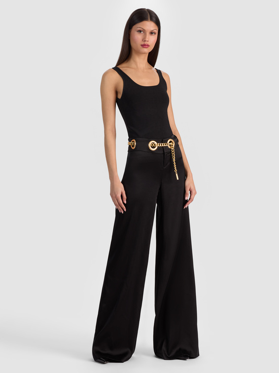BLACK-OLIVIA WIDE LEG CHAIN BELT PANT