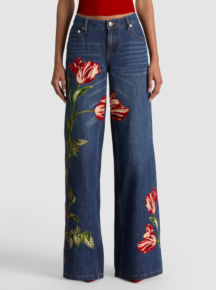 AMAZING EMBROIDERED JEAN - FREYJA BLUE/SOFT TULIP - ALICE + OLIVIA