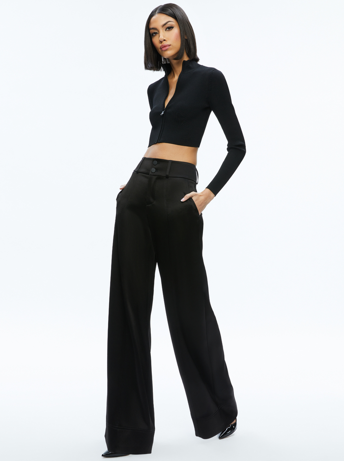 DORRIS RIBBED ZIP UP CARDIGAN - BLACK image 4 - Alice And Olivia