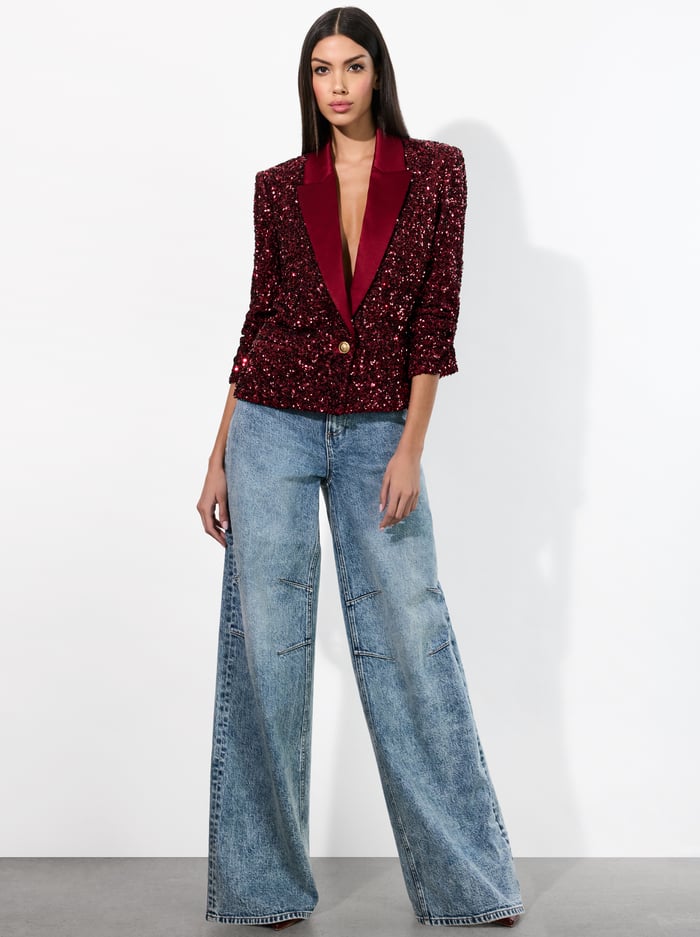 DEVYN SEQUIN BLAZER - GARNET image 2 - Alice And Olivia