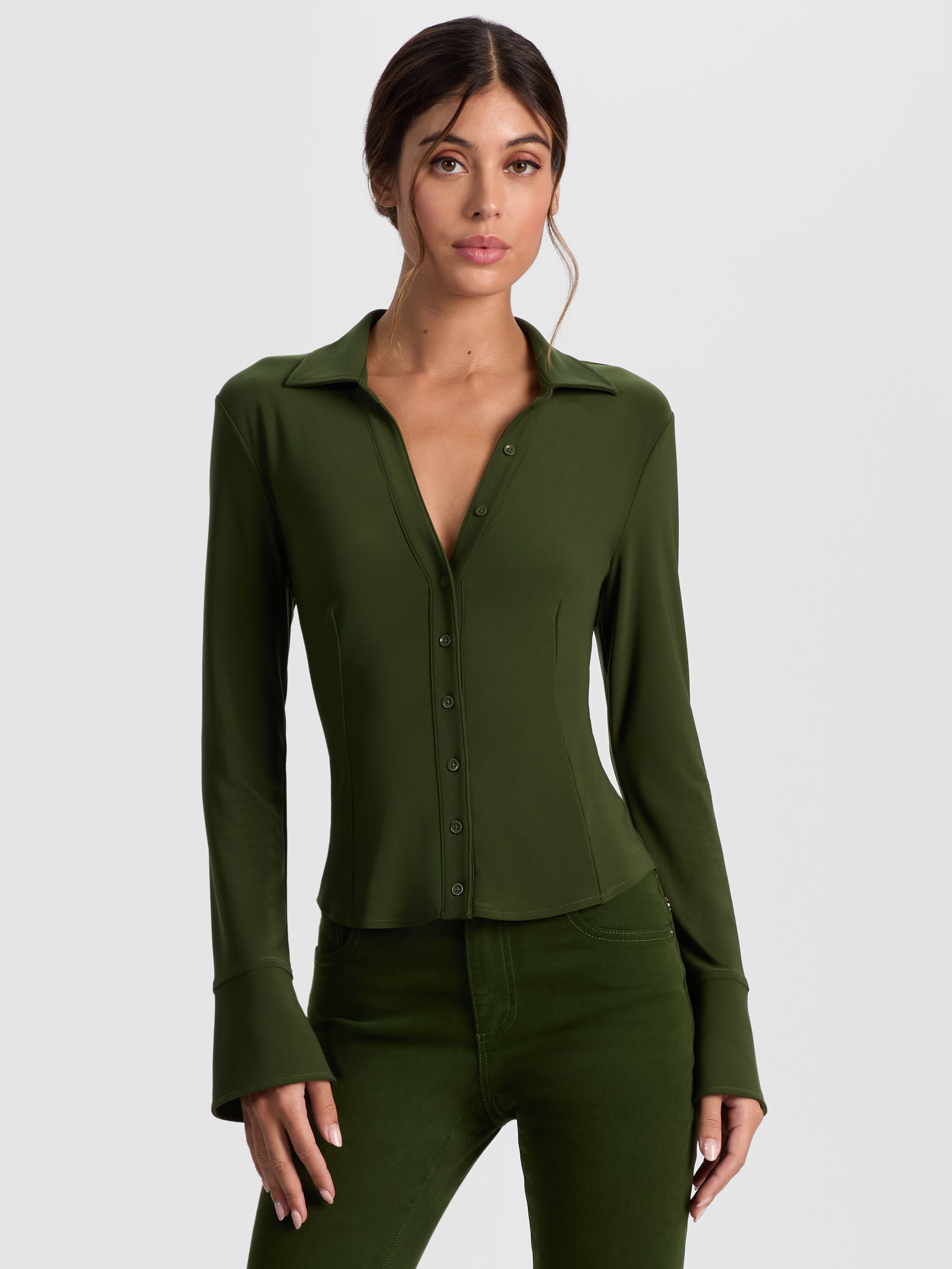 FREYA FITTED TOP in DARK OLIVE | ALICE + OLIVIA