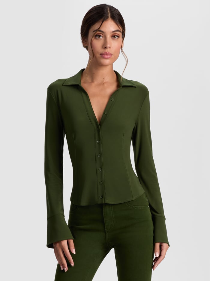 FREYA FITTED TOP - DARK OLIVE - Alice And Olivia