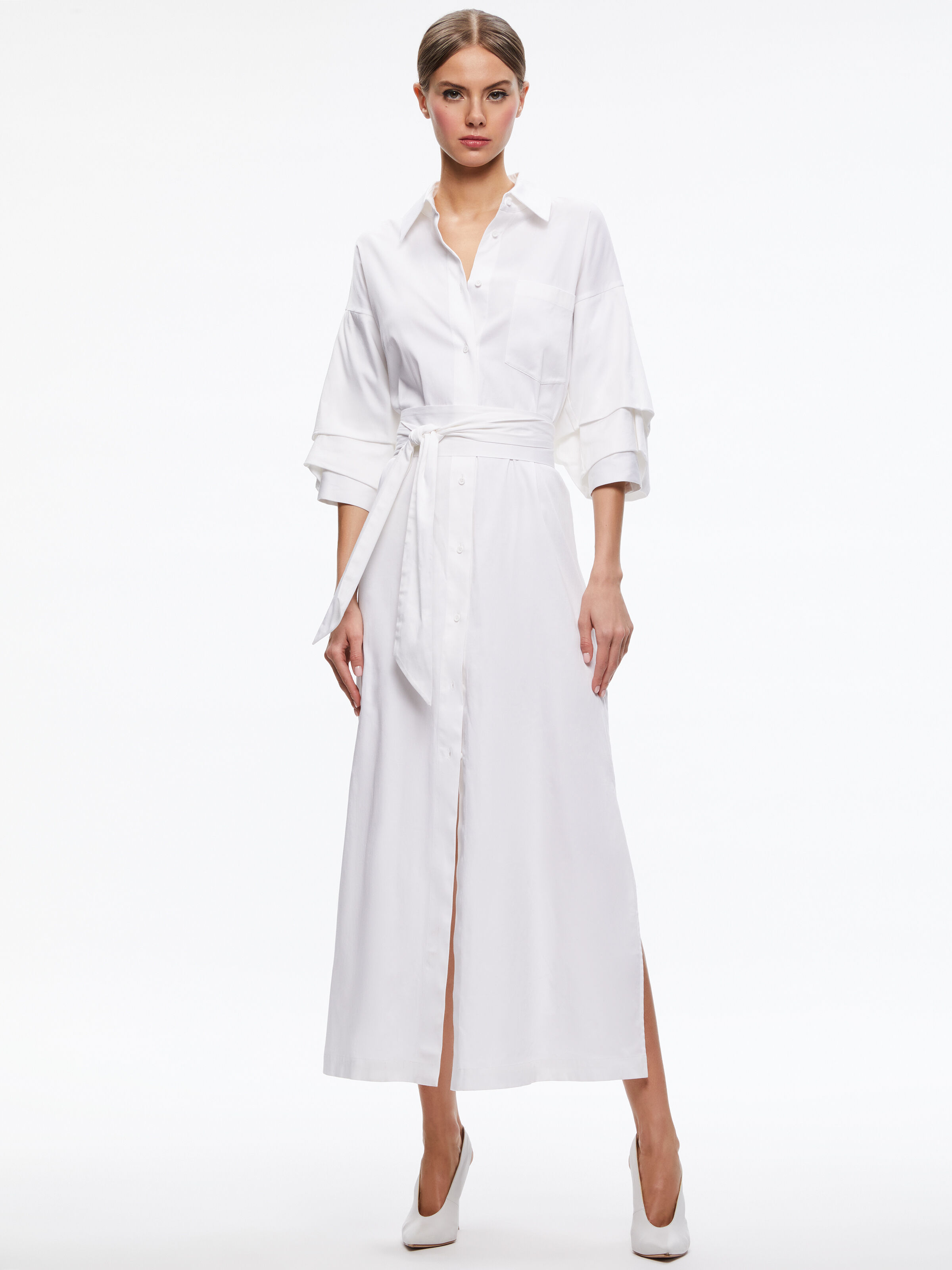 White button outlet front maxi dress