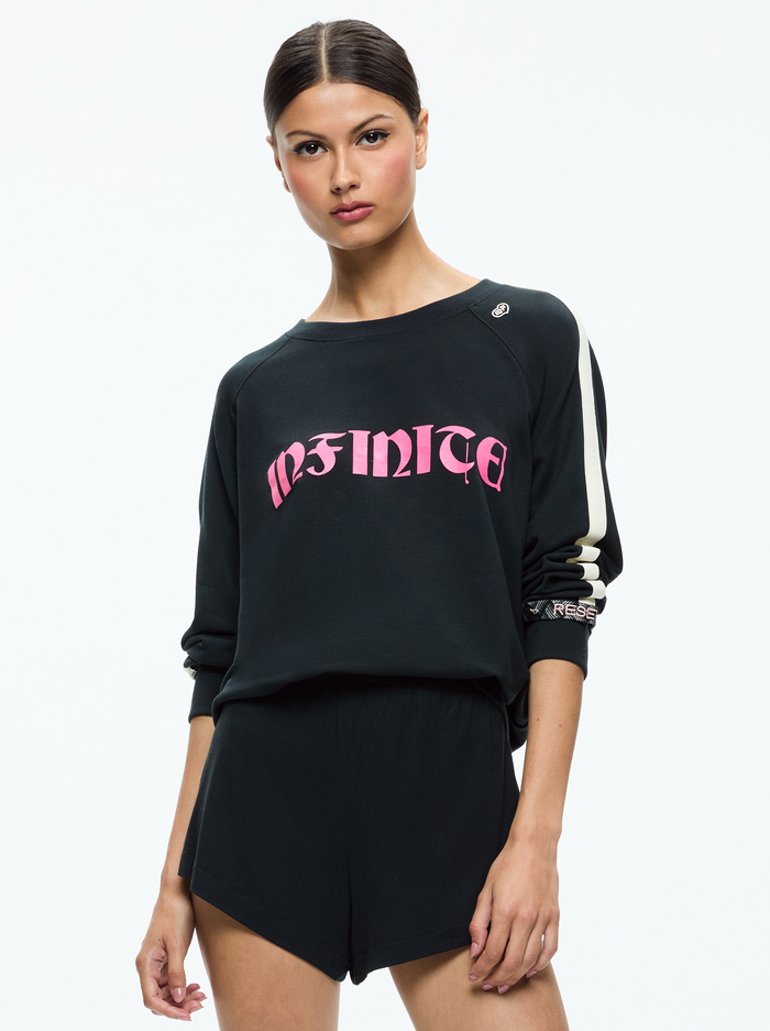 PARIS HILTON X BIG FEELINGS ALLI SLOUCHY CREWNECK - BLACK - Alice And Olivia